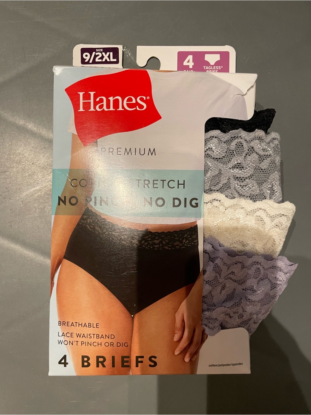 Hanes Women's 4pk Lace Brief Underwear 9/XXL New Opened Box